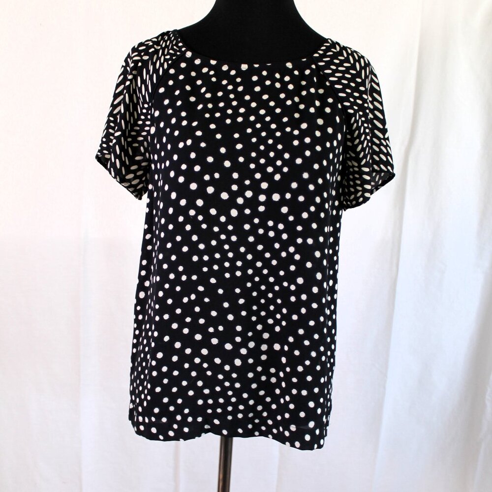 LOFT Navy Blue Polka Dot Blouse XS
